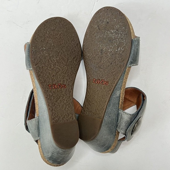 Taos 36 US 6 Blue Leather Carousel Wedge Sandals Hook Loop Straps Comfort - Picture 6 of 6